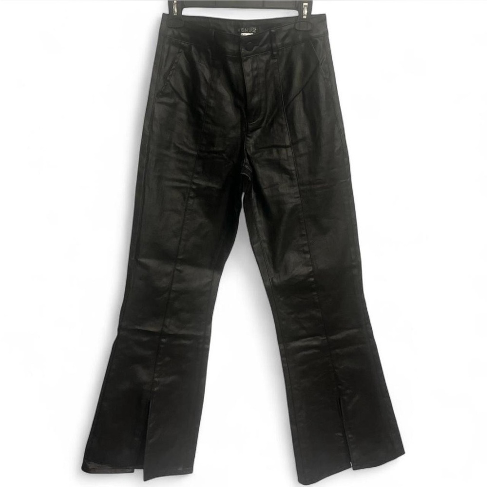 VENUS Black Faux Leather Dress Pants
